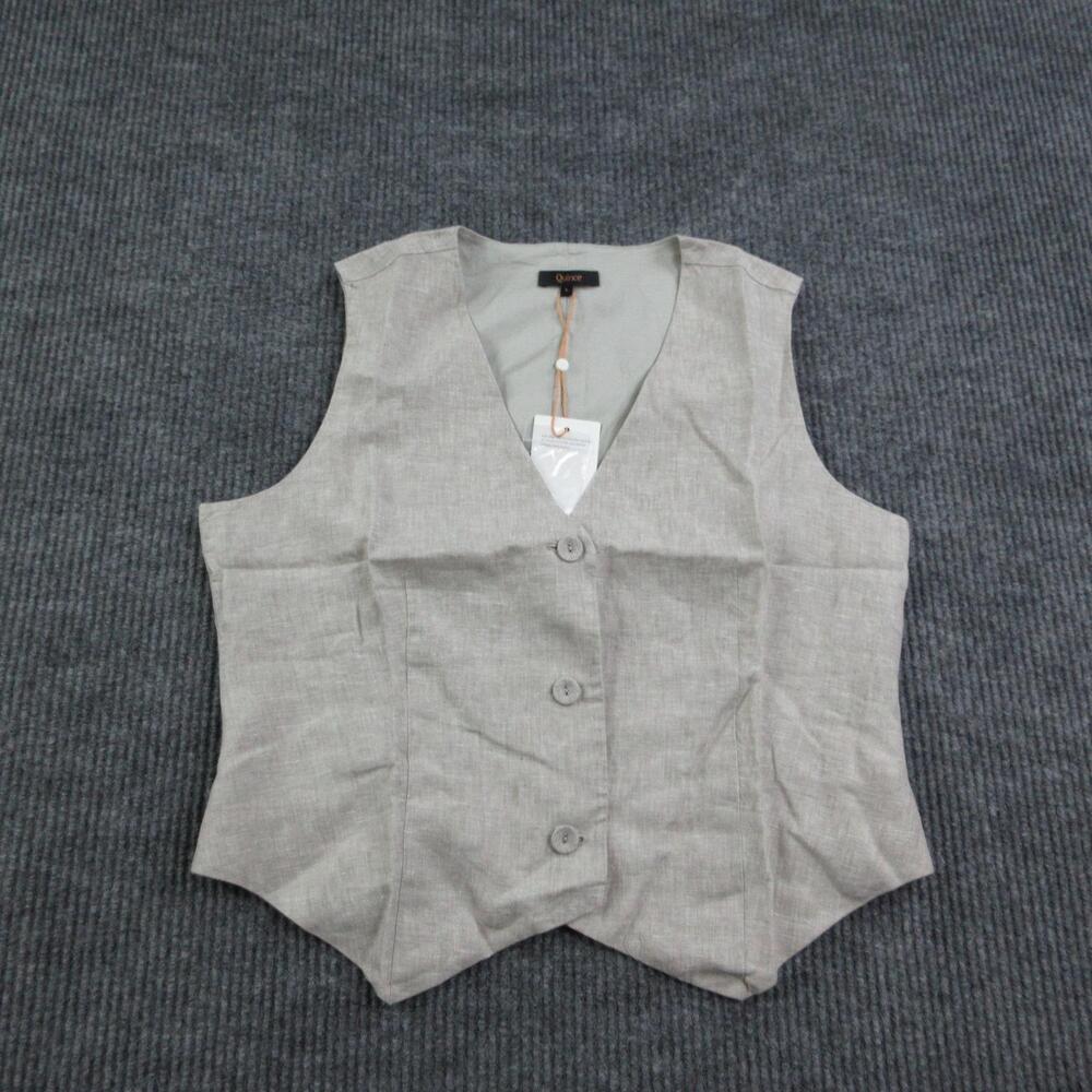 Quince Vest Womens L Beige Linen Lightweight Button Front 100% Linen Casual